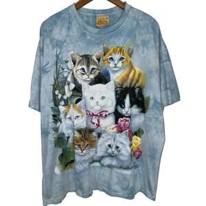 Vintage The Mountain Y2K 2000 Blue Tie Dye Kitten Cat Unisex T-Shirt Size XL